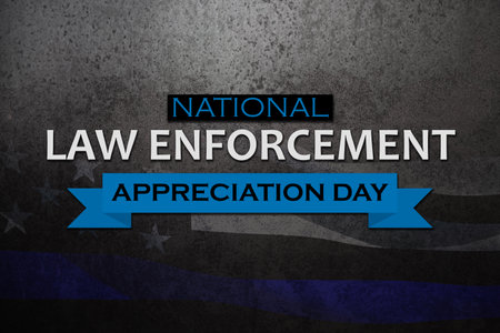 Law enforcement appreciation day is observed every year on January 9. Inscription on rusty iron background with transparent American flag.の写真素材