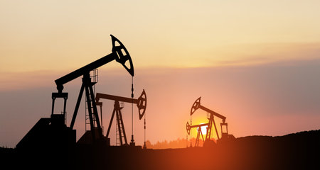 The change in oil prices caused by the war. Oil price cap concept. Crude oil production from the ground. Petroleum production.の写真素材