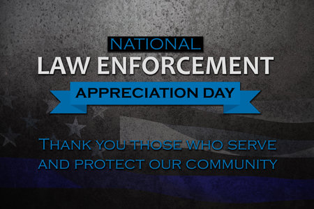 Law enforcement appreciation day is observed every year on January 9. Inscription on rusty iron background with transparent American flag.の写真素材