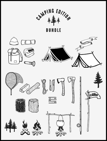 Camping equipment in a  setのイラスト素材