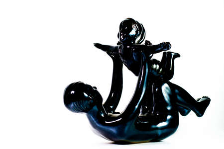 father and daughter isolated on white backgroundの写真素材