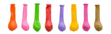 line of colorful balloons isolated on whitebackgroundの写真素材