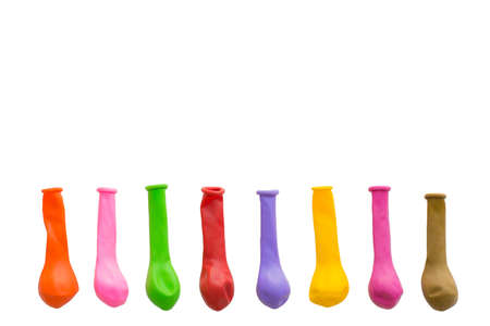 line of colorful balloons isolated on whitebackgroundの写真素材