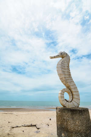 statue of seahorse at public beach, Thailandの写真素材