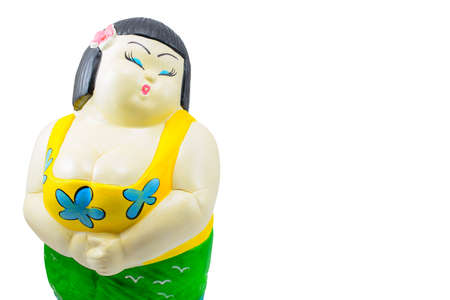 fat sexy lady in Hawaii dress isolated on white backgroundの写真素材