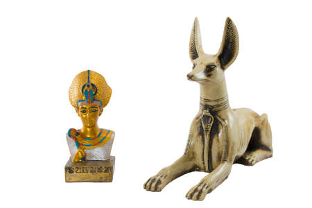 golden egypt pharaoh and fience egypt anubis isolated on white background. This item is my collection, no restrict in copy or useの写真素材