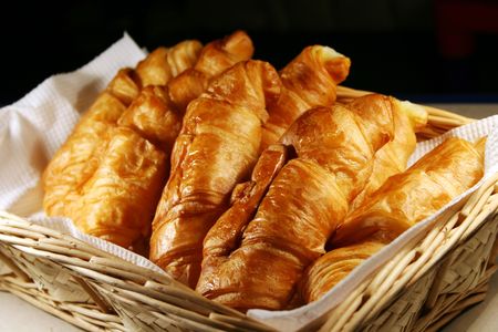 basket of Fresh croissantの写真素材