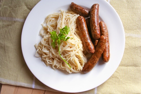 sausage and macaroni pastaの写真素材