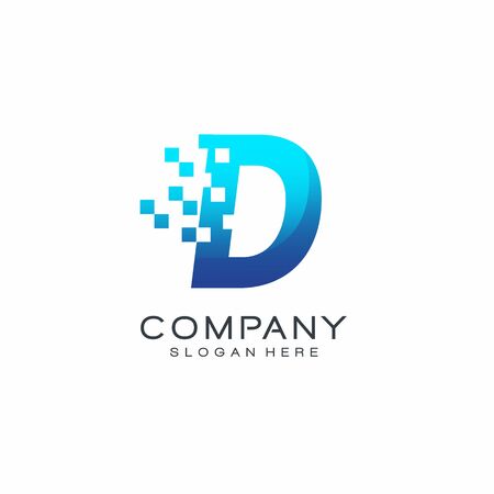 Letter Pixel logo, Blue color, Technology and digital logotypeのイラスト素材