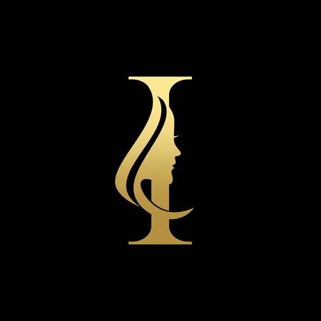 Letter I Beauty Women Face Logo Design Vectorのイラスト素材