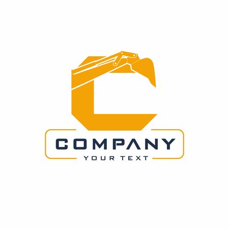Letter Excavator Logo Design Vector, Backhoe Construction Companyのイラスト素材
