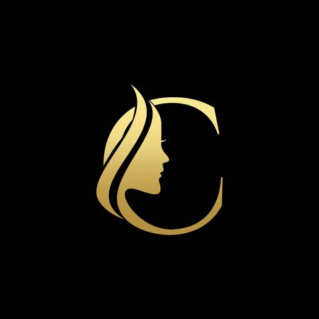 Letter C Beauty Women Face Logo Design Vectorのイラスト素材