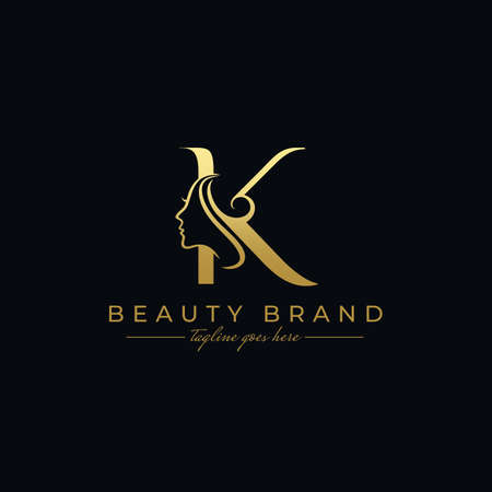 Letter K Beauty Face, Hair Salon Logo Designのイラスト素材