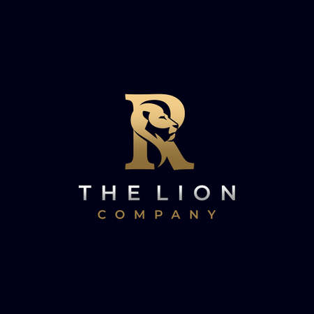Letter R Lion Head , Elegant Luxury Initial Logo Design Vectorのイラスト素材