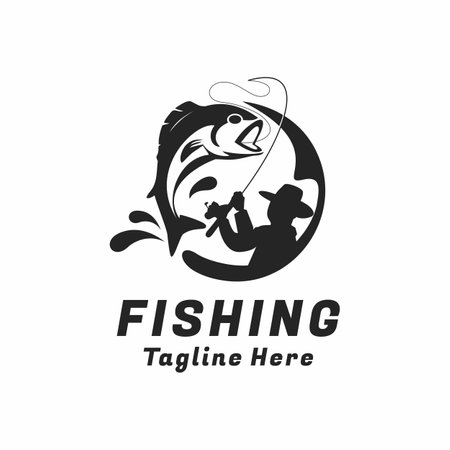 Fishing logo design vector on whiteのイラスト素材