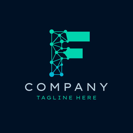 Letter F Molecule Logo, Bio tech Connect Dots Science Technology Logo Design Vectorのイラスト素材