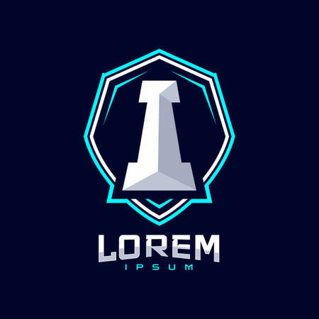Letter I Gaming Sport Team Logo Design, Shield Emblem Esports initial logo vector iconのイラスト素材