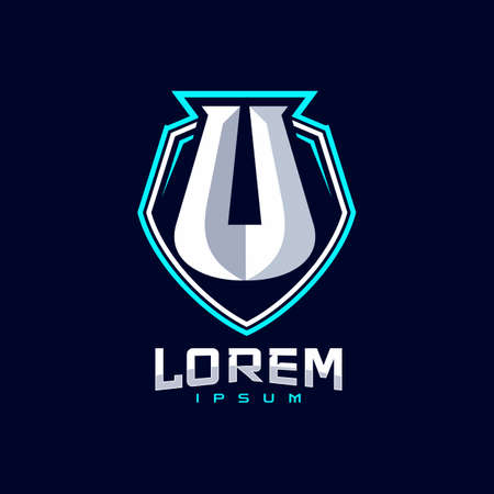 Letter U Gaming Sport Team Logo Design, Shield Emblem Esports initial logo vector iconのイラスト素材