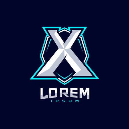 Letter X Gaming Sport Team Logo Design, Shield Emblem Esports initial logo vector iconのイラスト素材