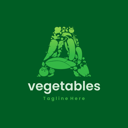 Letter A Vegetables Logo Vector, vegetables form letters, eye catching design for your businessのイラスト素材