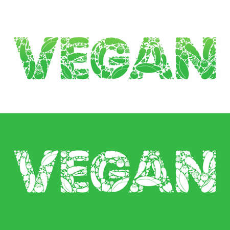 Vegan Vegetarian Text Design Vector, nature food cafe letteringのイラスト素材