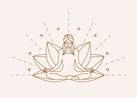 Lotus Yoga Line Art Illustration Vectorのイラスト素材