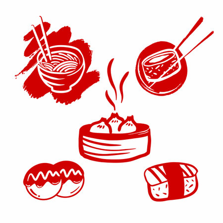 Hand Drawn Asian Japanese Food Vector Brushのイラスト素材