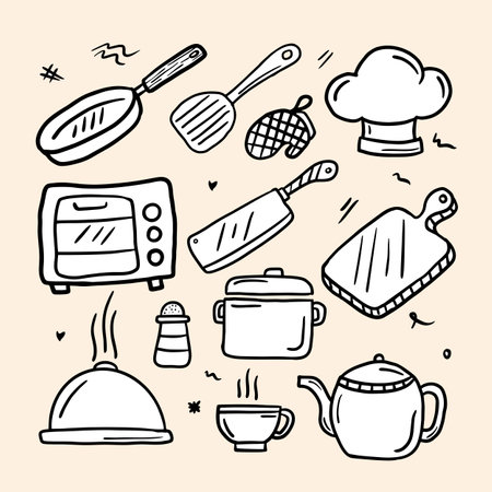 Hand Drawn Kitchen Set Vector Iconのイラスト素材