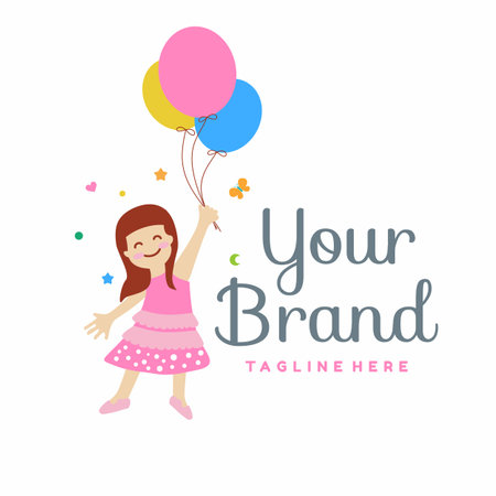 little girl holding balloon for kids store logoのイラスト素材