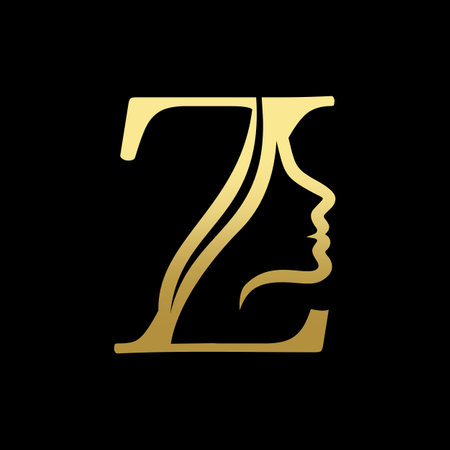 Letter Z Beauty Women Face Logo Design, Golden Luxury Initial Logo Vectorのイラスト素材