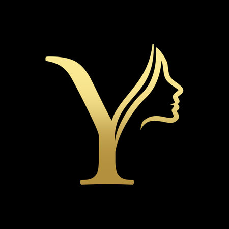Letter Y Beauty Women Face Logo Design, Golden Luxury Initial Logo Vectorのイラスト素材