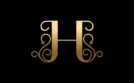 Letter H Elegant Luxury Logo Design, Golden Royal Ornament Logoのイラスト素材