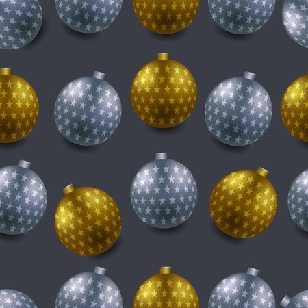 Closeup display of different Christmas ornaments isolated from a black background. ball silver and gold,のイラスト素材