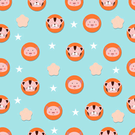 seamless pattern with cute cat and lion illustrations. Good for wallpapers, gift wrapping, coversのイラスト素材