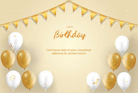 Elegant golden ballon Happy Birthday celebration card banner templateのイラスト素材