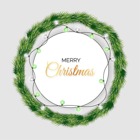christmas greeting card with christmas tree and decorative lightsのイラスト素材