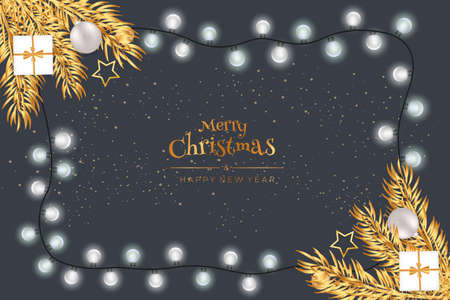 Merry Christmas and Happy New Year with Christmas balls and giftsのイラスト素材
