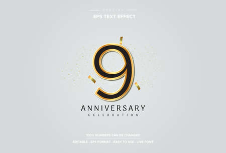 Editable text style effect with 9th anniversary numbers