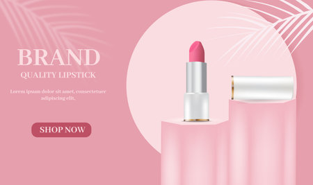 Cosmetics advertisement template with lipstick on stage in geometric shapeのイラスト素材