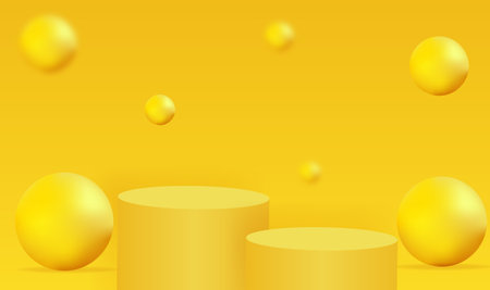 Minimalistic yellow podium geometric shape with abstract yellow bubblesのイラスト素材