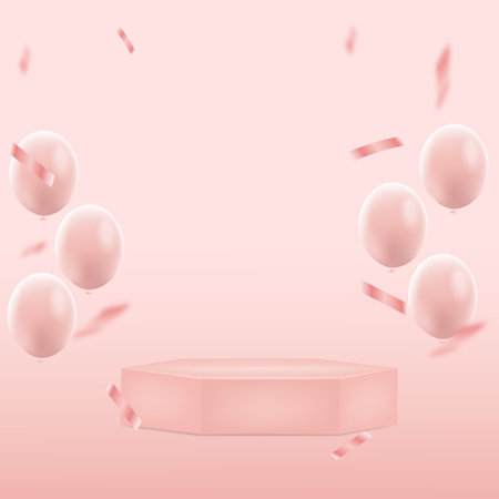 Minimal geometric podium with balloons and confettiのイラスト素材