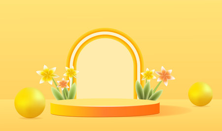 Yellow bright spring minimal podium product display advertising promotion bannerのイラスト素材