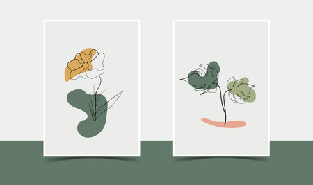 Botanical wall art vector set.Tropical Foliage line art drawing with abstract shape. Abstract Plant Art design for print, cover, wallpaper, Minimal and natural wall art.のイラスト素材