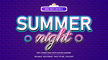 summer night neon text effect 3d editable styleのイラスト素材