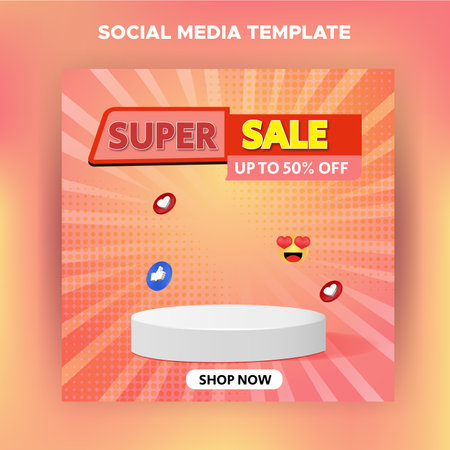 Super sale discount banner with empty podium emoji icon showing social media instagram post template on gradient backgroundのイラスト素材