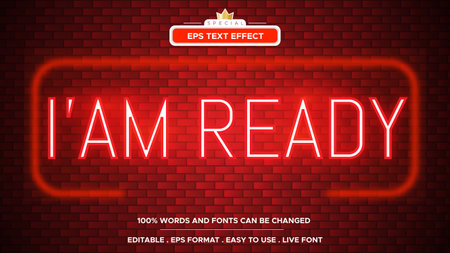 I'am Ready Neon light text effect, editable retro and glowing text styleのイラスト素材