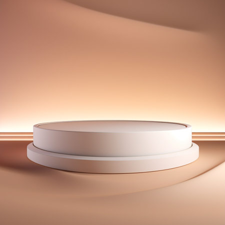 Gold geometric pedestal podium with Minimal circle backdrop an pillar . abstract studio roomの素材