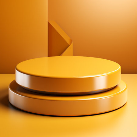 podium blank, yellow background, in the style of circular abstraction, 3D rendering, clay material, isometric, tonalist, smooth shiny, yellow and white, spot light, lively tableaus, rim light,の素材