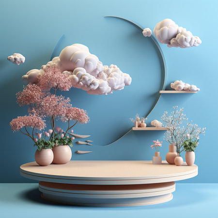 Podium minimalis with 3d cloud background clour soft blueの素材
