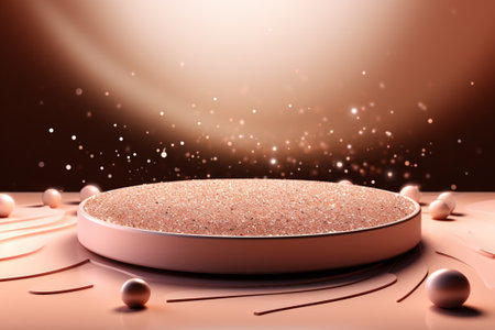 podium blank, borwn background, glitter, in the style of circular abstraction, render in cinema 4d, tonalist, uhd image, soft black and white, lively tableaus, rim lightの素材